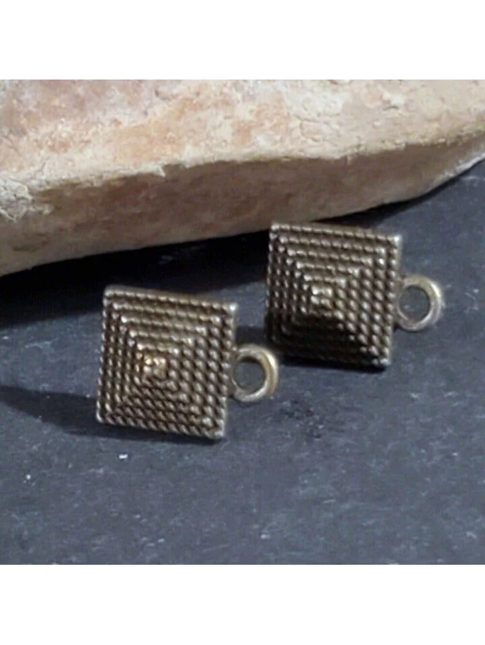 Avant Garde Antique Bronze Egyptian Pyramid Dotted Earring Post Findings 2 pcs